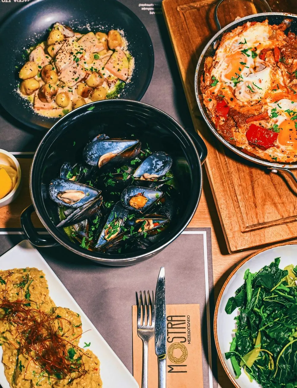 Restaurant dishes on a table